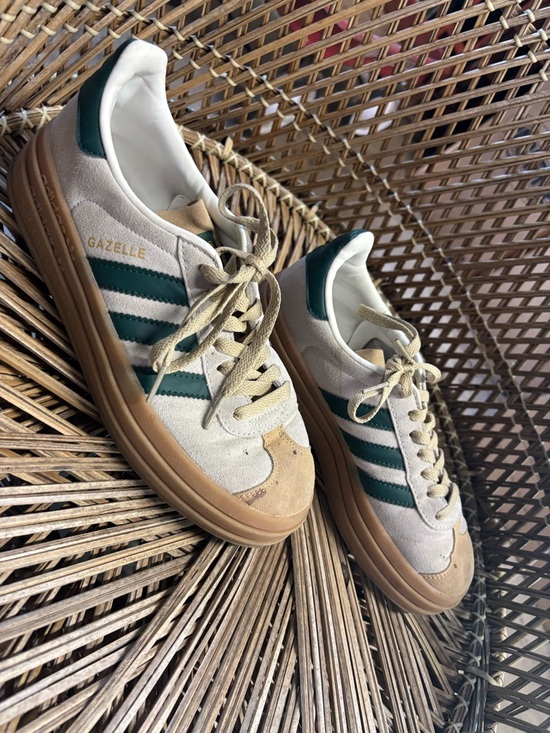 adidas Shoes - adidas Cream and Dark Green Suede Sneakers